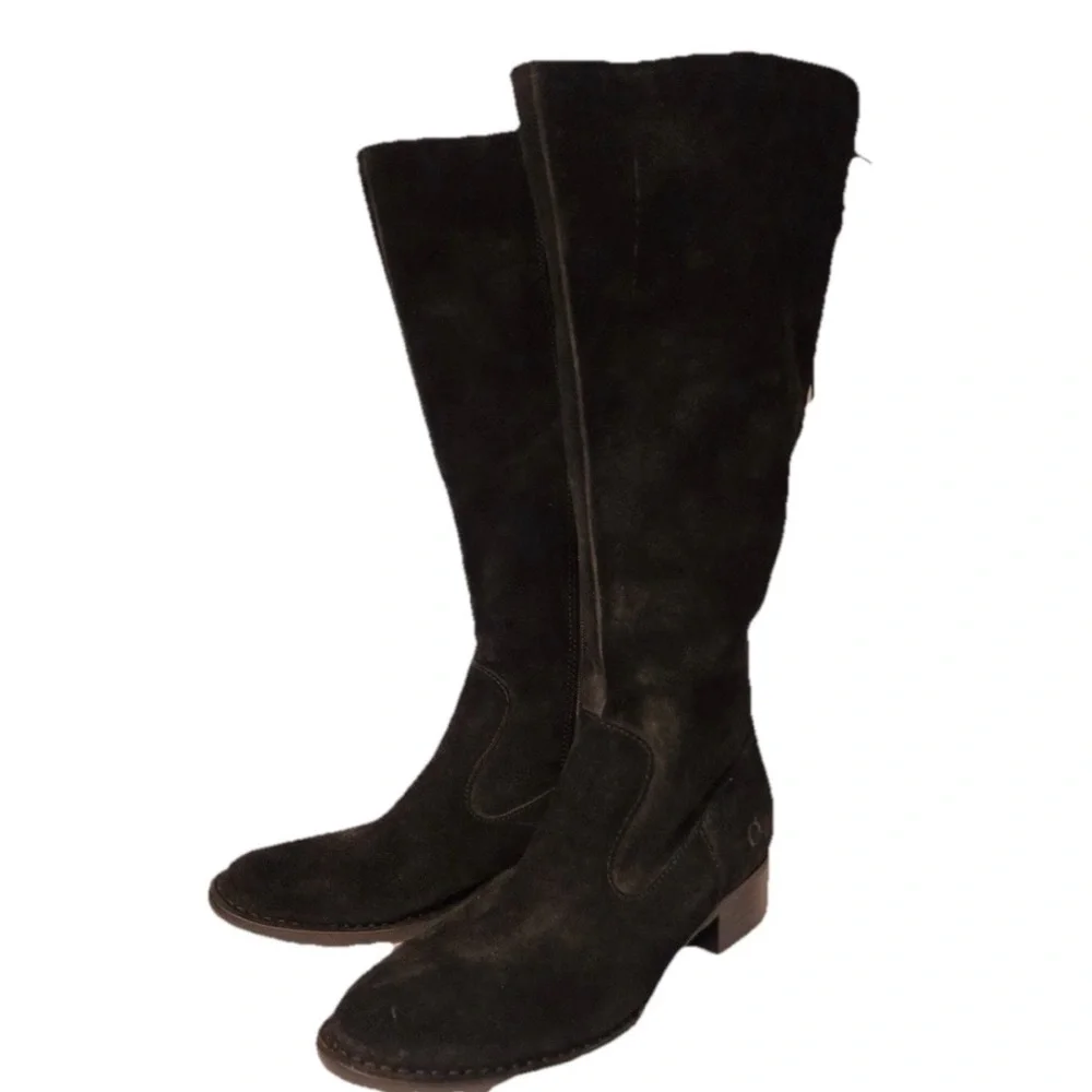 Born Cotto Tall Leather Boots Women's Black Knee-High Zip Up Boots Size 8